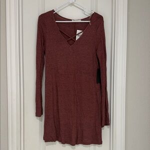 Chloe &Katie-Long Sleeve Maroon Dress